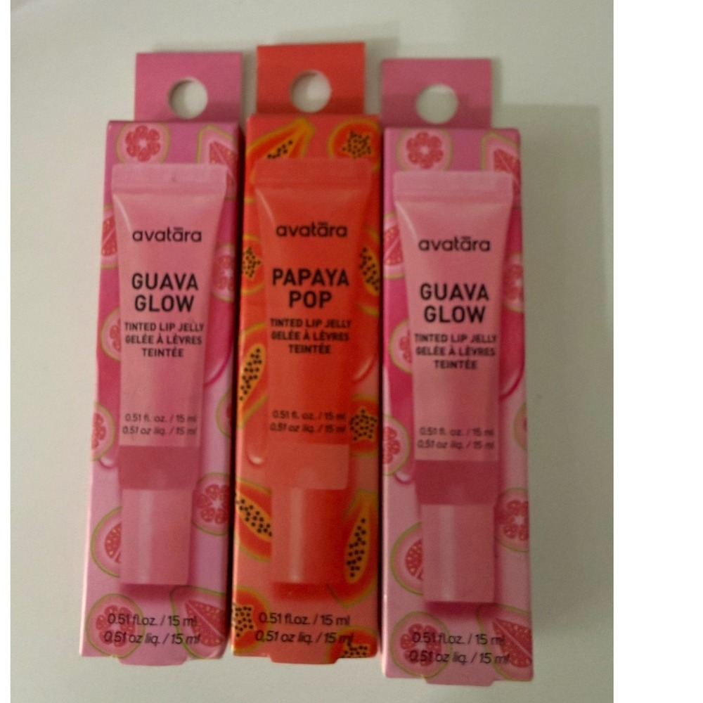 3 Pack Avatara Tinted Lip Jelly Guava Glow Papaya Pop Vegan Lip Gloss Set 0.51oz